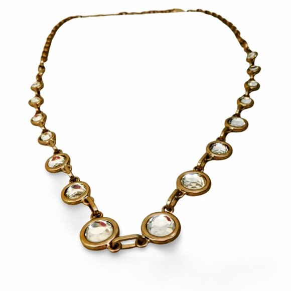Elegant Coldwater Creek 36" Matte Gold Tone Bezel Round Crystal Necklace JW1548 - Picture 5 of 7